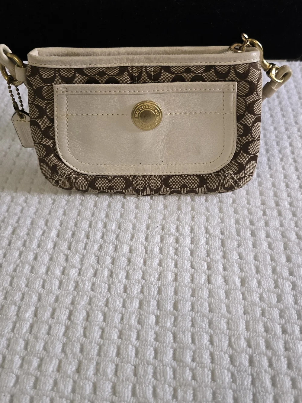 Coach Signature Canvas and Leather Shoulder Bag in Brown/Cream